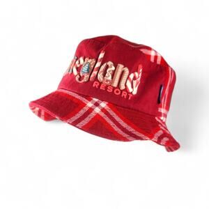 Disneyland Resort Spirit Jersey Christmas Bucket Hat Red Plaid Puff Art One Size